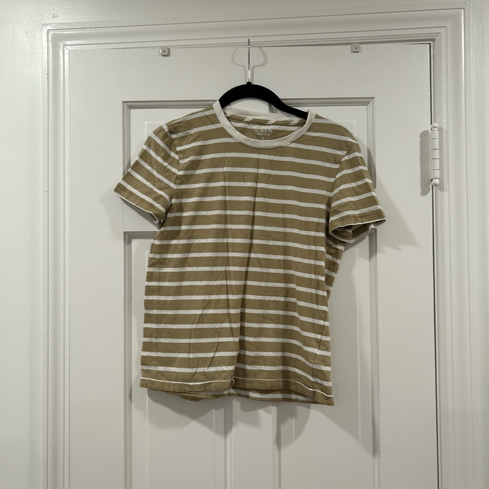 J. Crew vintage jersey Tan and White Striped Short Sleeve Tee